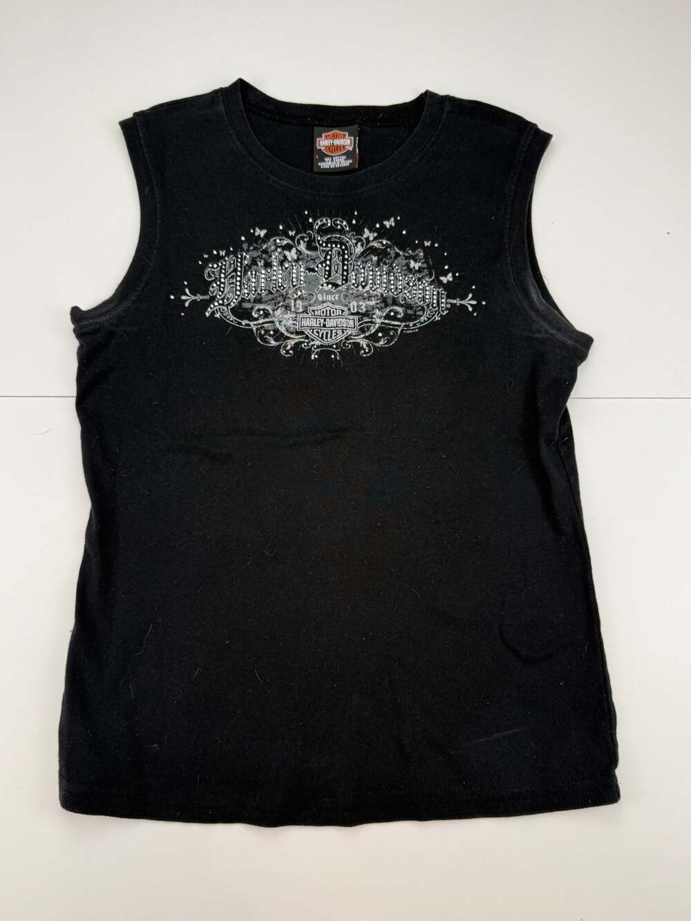 Harley-Davidson Women's L Black Rhinestone Sleeveless Tank Orlando Florida